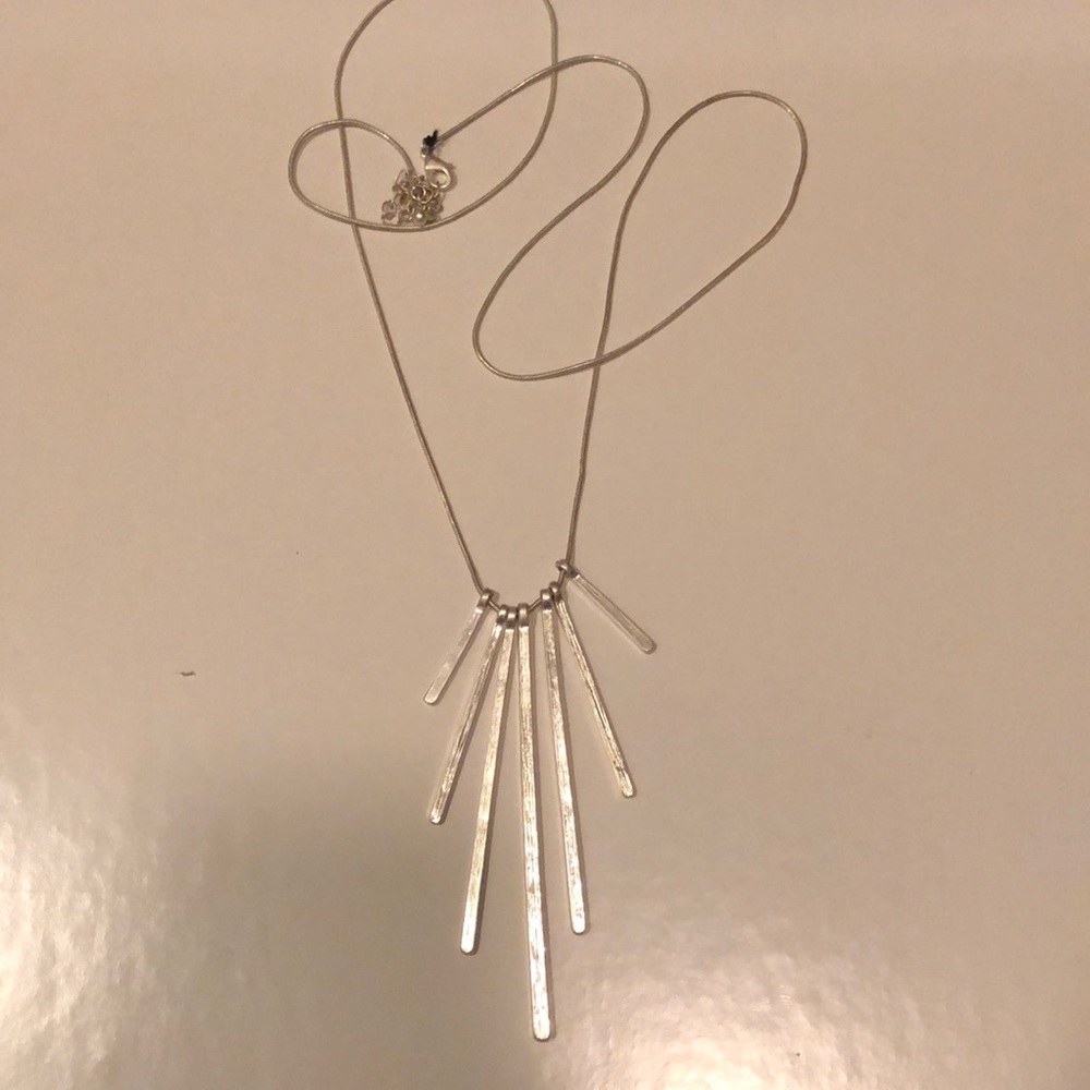 Silver hammered long chain necklace